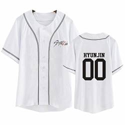 Kpop-StrayKids Baseball T-Shirt,Sommer Cool White Cardigan T-Shirts Für Stray Kids Band Fans Stay Geschenk von Charous