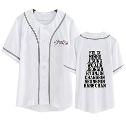 Kpop-StrayKids Baseball T-Shirt,Sommer Cool White Cardigan T-Shirts Für Stray Kids Band Fans Stay Geschenk von Charous