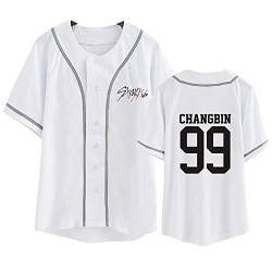 Kpop-StrayKids Baseball T-Shirt,Sommer Cool White Cardigan T-Shirts Für Stray Kids Band Fans Stay Geschenk von Charous