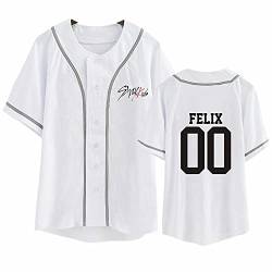 Kpop-StrayKids Baseball T-Shirt,Sommer Cool White Cardigan T-Shirts Für Stray Kids Band Fans Stay Geschenk von Charous