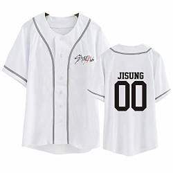 Kpop-StrayKids Baseball T-Shirt,Sommer Cool White Cardigan T-Shirts Für Stray Kids Band Fans Stay Geschenk von Charous