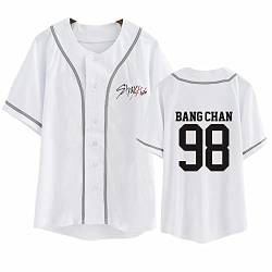 Kpop-StrayKids Baseball T-Shirt,Sommer Cool White Cardigan T-Shirts Für Stray Kids Band Fans Stay Geschenk von Charous