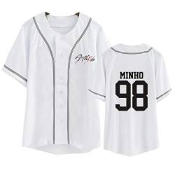 Kpop-StrayKids Baseball T-Shirt,Sommer Cool White Cardigan T-Shirts Für Stray Kids Band Fans Stay Geschenk von Charous