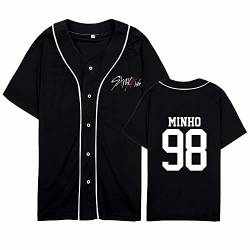 charous Kpop-StrayKids Baseball T-Shirt,Sommer Cool Black Cardigan T-Shirts Für Stray Kids Band Fans Stay Geschenk, Schwarz-10, XXL von Charous