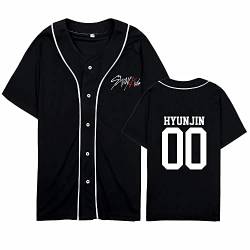 charous Kpop-StrayKids Baseball T-Shirt,Sommer Cool Black Cardigan T-Shirts Für Stray Kids Band Fans Stay Geschenk, Schwarz-5, XXL von Charous