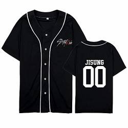 charous Kpop-StrayKids Baseball T-Shirt,Sommer Cool Black Cardigan T-Shirts Für Stray Kids Band Fans Stay Geschenk, Schwarz-6 von Charous