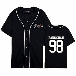 charous Kpop-StrayKids Baseball T-Shirt,Sommer Cool Black Cardigan T-Shirts Für Stray Kids Band Fans Stay Geschenk, XXL von Charous