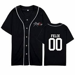 charous Kpop-StrayKids Baseball T-Shirt,Sommer Cool Black Cardigan T-Shirts Für Stray Kids Band Fans Stay Geschenk von Charous