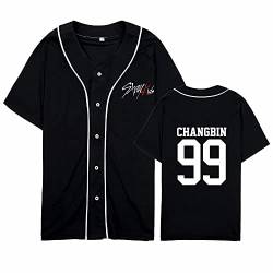 charous Kpop-StrayKids Baseball T-Shirt,Sommer Cool Black Cardigan T-Shirts Für Stray Kids Band Fans Stay Geschenk von Charous
