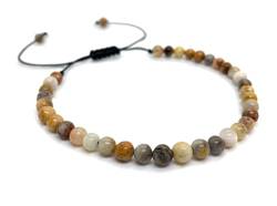 Edelstein Armband - kleines Perlenarmband (Perlen: 4 mm) - Naturstein - verstellbar (verschiedene Steine wählbar) (Crazy Lace Achat) von CharpauS