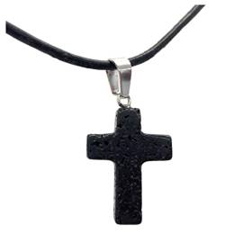 Kreuz Anhänger - Lava Stein (Lavastein) schwarz (wählbar mit Band als Kette) (Anhänger mit Band) von CharpauS