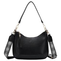 Chase Chic Umhängetasche für Frauen, Kleine vegane Leder-Schultertasche Damen Cross Body Halbmond-Handtaschen mit abnehmbarem Riemen Schwarz von Chase Chic