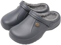 ChayChax Damen Clogs Gefüttert Herren Winter Hausschuhe Wasserdicht Warme Pantoffeln Plüsch Pantoletten rutschfeste Outdoor Winterschuhe, Grau/Grau, 35/36 EU von ChayChax