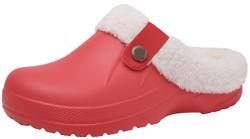 ChayChax Damen Clogs Gefüttert Herren Winter Hausschuhe Wasserdicht Warme Pantoffeln Plüsch Pantoletten rutschfeste Outdoor Winterschuhe, Rot, 37/38 EU von ChayChax