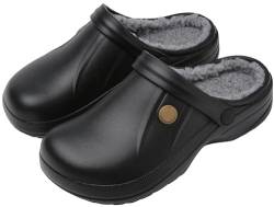 ChayChax Damen Clogs Gefüttert Herren Winter Hausschuhe Wasserdicht Warme Pantoffeln Plüsch Pantoletten rutschfeste Outdoor Winterschuhe, Schwarz/Grau, 35/36 EU von ChayChax