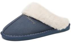 ChayChax Herren Damen Winter Hausschuhe Warme Flauschige Plüsch Pantoffeln Memory Foam rutschfest, Marine Blau, 38/39 EU = Hersteller 40/41 von ChayChax