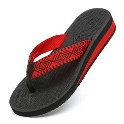 ChayChax Zehentrenner Damen Bequem Flip Flops Sommer Pantoletten Plateau Pantoffeln rutschfest Badelatschen, Rot, 37 EU von ChayChax