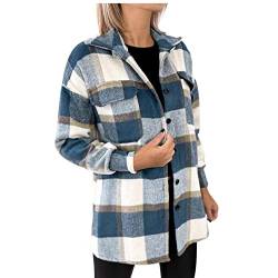 Chdirnely Jacken für Frauen UK Plaid Jacke Casual Langarm Shirts Mäntel Warme Oberbekleidung 2023 Mode Kleidung Übergroße Jacken für Arbeit Büro Streetwear, blau, 36 von Chdirnely