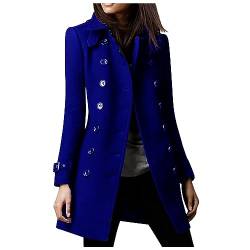 Trenchcoats für Damen, modisch, langärmelig, V-Ausschnitt, Overcoat, Knopf, Outwear, Damenjacke, Übergröße, lässige Strickjacke, Tunika, übergroße Gothic-Jacke, UK, blau, 42 von Chdirnely