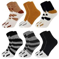 CheChury 6 Paar Warme Flauschige Socken für Frauen Plüsch Korallen Socken Kuschel Katzenpfoten Socken Winter gemütlich Mädchen Super Weich Fuzzy Home Bett Socken mit Schönem Wintergeschenk Frauen von CheChury