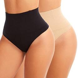 CheChury Bauchweg Mieder String Damen Miederslip Shaping Tanga Stark Formende Shapewear Figurformende Miederhose Nahtlos Unterwäsche Taillenformer Body Shaper Hohe Taille Unterhose,M,A-Schwarz+Beige von CheChury