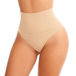 CheChury Bauchweg Mieder String Damen Miederslip Shaping Tanga Stark Formende Shapewear Figurformende Miederhose Nahtlos Unterwäsche Taillenformer Body Shaper Hohe Taille Unterhose Slip,L,A-Beige von CheChury