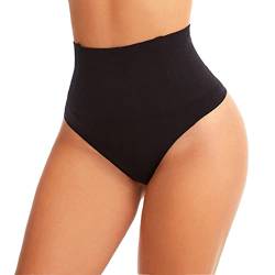 CheChury Bauchweg Mieder String Damen Miederslip Shaping Tanga Stark Formende Shapewear Figurformende Miederhose Nahtlos Unterwäsche Taillenformer Body Shaper Hohe Taille Unterhose Slip,L,A-Schwarz von CheChury