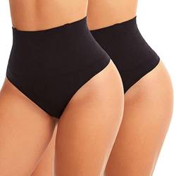 CheChury Bauchweg Mieder String Damen Miederslip Shaping Tanga Stark Formende Shapewear Figurformende Miederhose Nahtlos Unterwäsche Taillenformer Body Shaper Hohe Taille Unterhose Slip,M,A-Schwarz*2 von CheChury