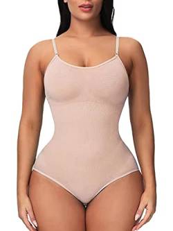 CheChury Bodysuit Figurenformend Damen Tanga Body Shaper Bauchweg Sculpting Shapewear Verstellbarer Schultergurt Schlankheits Body mit integriertem BH tiefem V Miederhose Damen Formend von CheChury