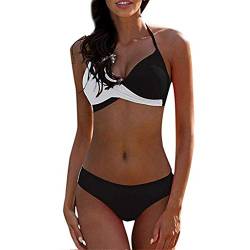 CheChury Damen Bademode Push Up Bikini Set Zweiteilige Badeanzug Strandkleidung Crossover Neckholder Triangel Oberteil Bikinihose Sexy Halter,Schwarz,M,38-40 von CheChury