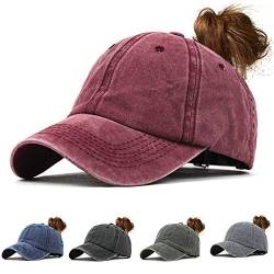 CheChury Damen Baseball Kappe Vintage Pferdeschwanz Cap Washed Ponytail Baseballmütze Mit Zöpfen Loch Loop Einstellbare Outdoor Sports Freizeit Basecap Unisex von CheChury