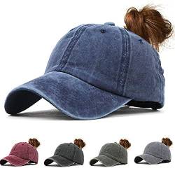 CheChury Damen Baseball Kappe Vintage Pferdeschwanz Cap Washed Ponytail Baseballmütze Mit Zöpfen Loch Loop Einstellbare Outdoor Sports Freizeit Basecap Unisex von CheChury