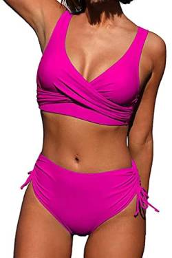 CheChury Damen Bikini Set Crossover Rückenfreier High Waist Badeanzüge Bademode Bikini Sets Elegant Zweiteiliger Badeanzug Kordelzug Side Sexy Bikini Bademode Mit abnehmbarem Brustpolster von CheChury