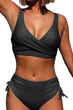 CheChury Damen Bikini Set Crossover Rückenfreier High Waist Badeanzüge Bademode Bikini Sets Elegant Zweiteiliger Badeanzug Kordelzug Side Sexy Bikini Bademode Mit abnehmbarem Brustpolster von CheChury