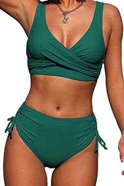 CheChury Damen Bikini Set Crossover Rückenfreier High Waist Badeanzüge Bademode Bikini Sets Elegant Zweiteiliger Badeanzug Kordelzug Side Sexy Bikini Bademode Mit abnehmbarem Brustpolster von CheChury