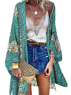 CheChury Damen Blumendruck Kimono Strickjacke Boho Strandkleid Badeanzug Pareos Poncho Sommer Strand Cardigan Bikini Cover Up Kimono Langes Strandkleid Bikini Schwimmbekleidung von CheChury