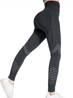 CheChury Damen Leggings Sport Fitness Yogahose High Waist Atmungsaktives Netz Yoga Hose Sporthose Leggins Fitnesshose mit Taschen von CheChury