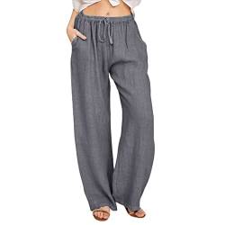 CheChury Damen Leinenhose Weite Sommerhosen Leicht mit Elastischem Bund Casual Loose Fit Trousers Freizeithose mit Taschen Frauen Hosen Hippie Boho Haremshosen von CheChury