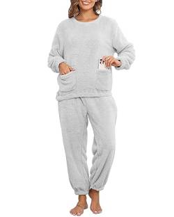 CheChury Damen Pyjama Set Kuschelig Winter Fleece Warm Hausanzug Elegant Süße Plüsch Schlafanzug Flauschig Freizeitanzug Thermo Thermobekleidung Zweiteiler Ensembles Langarm Nachtwäsche von CheChury