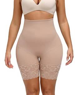 CheChury Damen figurenformend Miederpants Spitze Miederhose Shapewear Bauch-Weg-Effekt Formt sofort Body Shaper Unter Rock Kurz Hose Anti-Chafing Spitze Shorts Hoch Taillen Unterhose,XL,Beige von CheChury