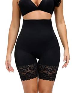 CheChury Damen figurenformend Miederpants Spitze Miederhose Shapewear Bauch-Weg-Effekt Formt sofort Body Shaper Unter Rock Kurz Hose Anti-Chafing Spitze Shorts Hoch Taillen Unterhose,XL,Schwarz von CheChury