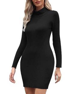 CheChury Female Strickkleid Winter Damen Rollkragen Strickkleid Langes Strickpullover Kleidr Elegant Winterkleid Modisches Pulloverkleid Midikleid Freizeitkleider Strickkleid Langärmeliges,Schwarz,XL von CheChury