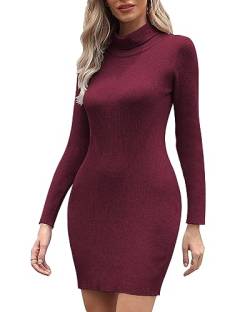 CheChury Female Strickkleid Winter Damen Rollkragen Strickkleid Langes Strickpullover Kleidr Elegant Winterkleid Modisches Pulloverkleid Midikleid Freizeitkleider Strickkleid Langärmeliges,Wein,L von CheChury