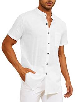 CheChury Hemd Herren Kurzarm Sommerhemd Leinen Baumwolle Umlegekragen Strandhemd Freizeit mit Brusttasche Shirts für Männer Kurzarmshirt Sommerhemd Business T-Shirt Freizeit Party von CheChury