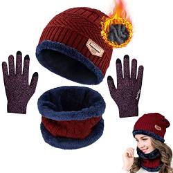 CheChury Herren Damen Wintermütze Strickmütze Touchscreen Handschuhe Schal Fleecefutter Dicke Beanie Schal Set Slouchy Warmen Knit Outdoor Sport von CheChury