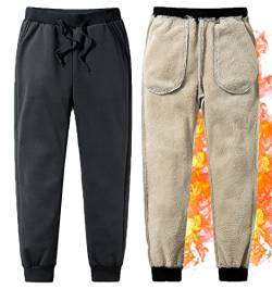 CheChury Jogginghose Herren Fleece Gefüttert Warme Baumwolle Thermo Dicke Breite Jogginghosen Baggy Gym Sporthosen Winter Sporthose Freizeithose Jogginghose Sportswear Track Pants mit Taschen von CheChury