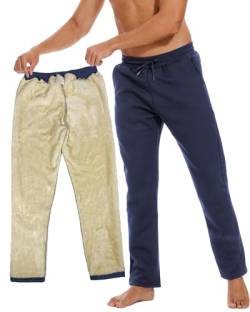 CheChury Jogginghose Herren Fleece Hosen Winter Sweathose High Waist Trainingshose Sherpa Gefüttert Warme Männer Sporthose Baumwolle Slim Freizeithose mit Taschen Kordelzug Casual Hosen,Marineblau,S von CheChury