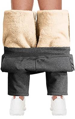 CheChury Jogginghose Herren Winter Fleece Sporthose Herren Lang Baumwolle Freizeithose mit Taschen Trainingshose Sport Hosen Männer Sweatpants Jogger Verstellbarer Gürtel Laufhose Hose,Grau,M von CheChury