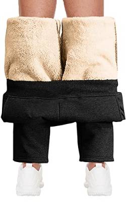 CheChury Jogginghose Herren Winter Fleece Sporthose Herren Lang Baumwolle Freizeithose mit Taschen Trainingshose Sport Hosen Männer Sweatpants Jogger Verstellbarer Gürtel Laufhose Hose,Schwarz,M von CheChury