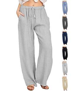 CheChury Lang Freizeithose Kordelzug Jogginghose Damen Baumwolle Trainingshose Frauen Atmungsaktiv Jogger Hosen Casual Sporthose Sweathose High Waist Freizeithose Flachs Hosen mit Taschen，Grau,XL von CheChury